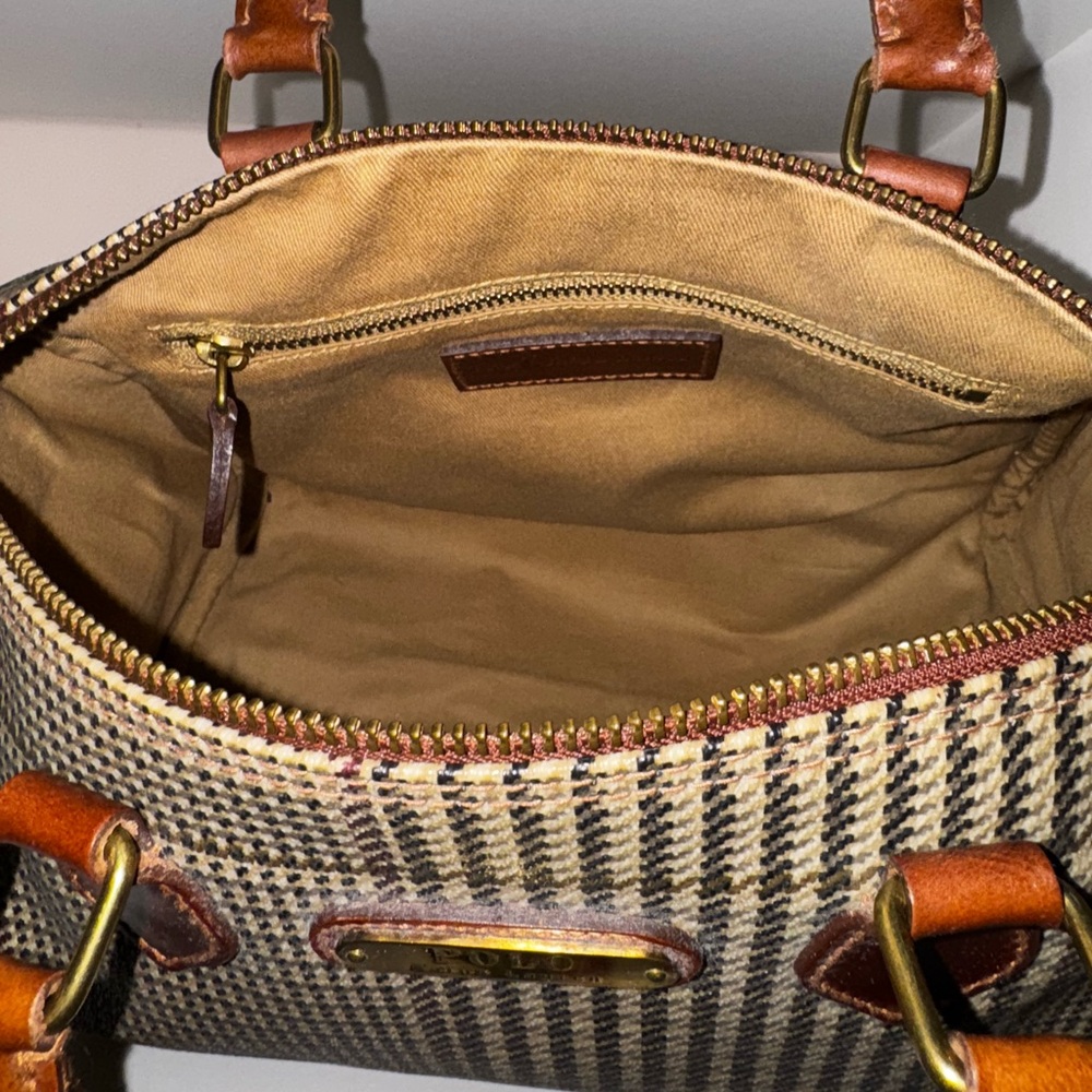 VINTAGE Y2K Polo Ralph Lauren Plaid Mini Boston Houndstooth Leather Handbag - Picture 5 of 8